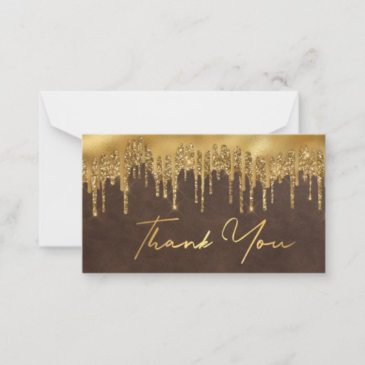Braungold tropfende Glitzer danke Ihnen Hochzeit Mitteilungskarte (Vorderseite)