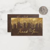 Braungold tropfende Glitzer danke Ihnen Hochzeit Mitteilungskarte (Vorderseite/Rückseite Beispiel)
