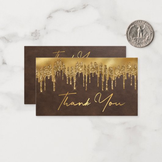 Braungold tropfende Glitzer danke Ihnen Hochzeit Mitteilungskarte (Vorderseite/Rückseite Beispiel)