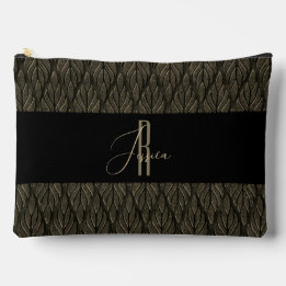 Braungold Verlassen Ledermuster & Monogramm Zubehörtasche