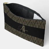 Braungold Verlassen Ledermuster & Monogramm Zubehörtasche (Offen)