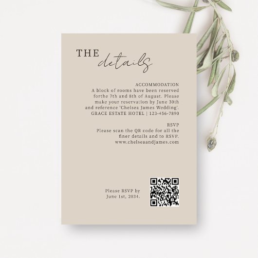 Braungrau | Chic Minimal Wedding QR Code Begleitkarte