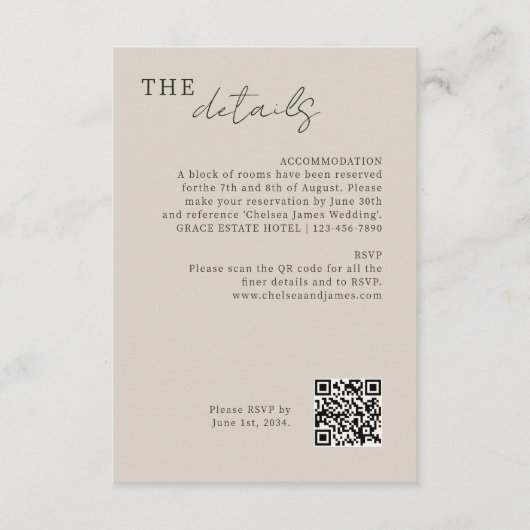 Braungrau | Chic Minimal Wedding QR Code Begleitkarte (Vorderseite)