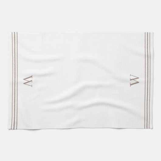 Braungrau | Seilstreifen Monogramm Geschirrtuch (Horizontal)