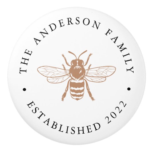 Braungrau | Vintage Bienendarstellung Personalisie Keramikknauf (Vorderseite)