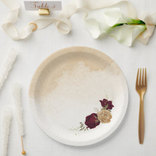 Braungrün beige gold botanische Hochzeit Pappteller