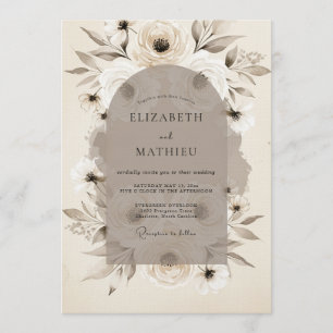 Braungrüne Ätherische Flora-Hochzeit Einladung