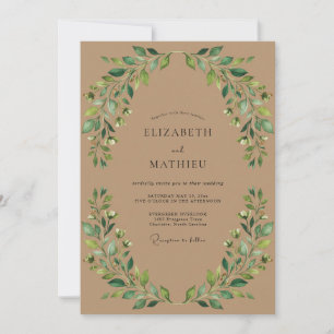 Braungrüne Eukalyptus-Blatt-Hochzeit Einladung