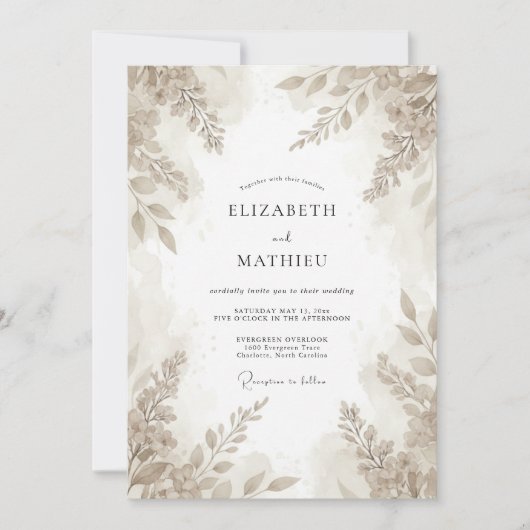 Braungrüne Eukalyptus-Hochzeit Einladung (Vorderseite)