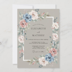 Braungrüne ruhige Vintage-Rosen-Hochzeit Einladung