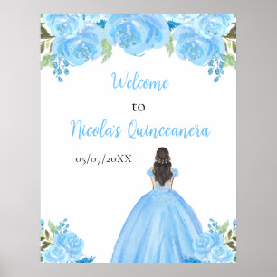 Braunhaar Prinzessin Blau Quinceanera Willkommen Poster