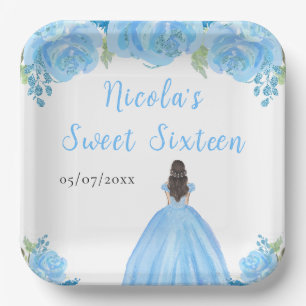 Braunhaar Prinzessin Blaue Blumen Sweet Sixteen Pappteller