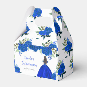 Braunhaar Prinzessin Blaues Blumen Quinceanera Geschenkschachtel