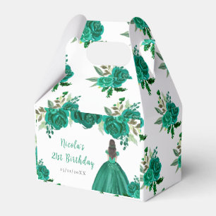 Braunhaar Prinzessin Grüne Blumen Geburtstagsfeier Geschenkschachtel