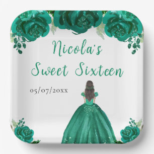 Braunhaar Prinzessin Grüne Florale Sweet Sixteen  Pappteller