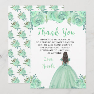 Braunhaar-Prinzessin Mint Blumen Sweet Sixteen Dankeskarte