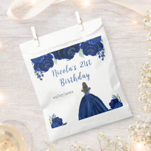 Braunhaar Prinzessin Navy Blumen Geburtstagsfeier Geschenktütchen