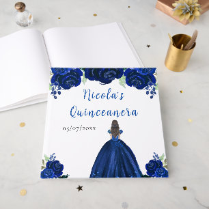 Braunhaar Prinzessin Navy Quinceanera Gästebuch