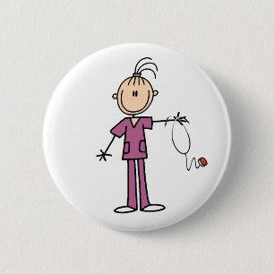 Braunhaar-Strichmännchen-Krankenschwester Knopf Button