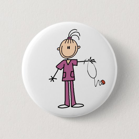 Braunhaar-Strichmännchen-Krankenschwester Knopf Button (Vorderseite)