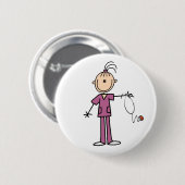 Braunhaar-Strichmännchen-Krankenschwester Knopf Button (Vorne & Hinten)