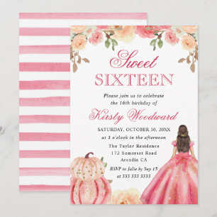 Braunhaarige im rosa Kleid Florale Kürbisse Sweet  Einladung