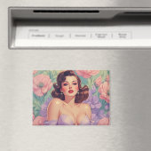 Braunhaarige Pin-Up-Pastellblumen Magnet (In Situ (Geschirrspüler))