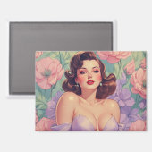 Braunhaarige Pin-Up-Pastellblumen Magnet (Vorderseite/Rückseite)