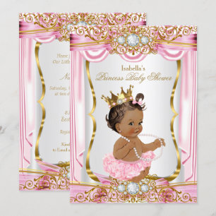 Braunhaarige Prinzessin Baby Shower Pink Seide dun Einladung