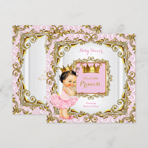 Braunhaarige Prinzessin Baby Shower Rosa Spitze We Einladung