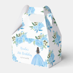 Braunhaarige Prinzessin Blaue Florale Geburtstagsf Geschenkschachtel