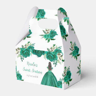 Braunhaarige Prinzessin Grüne Blumen Süße Sechzehn Geschenkschachtel
