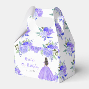Braunhaarige Prinzessin lila Blumen Geburtstagsfei Geschenkschachtel