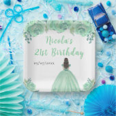 Braunhaarige Prinzessin Mint Blumen Geburtstagsfei Pappteller (Party)