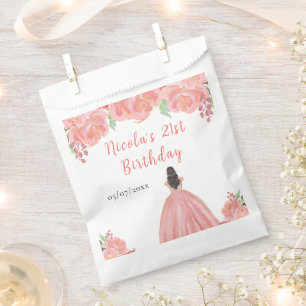 Braunhaarige Prinzessin Pinke Blumige Geburtstagsf Geschenktütchen