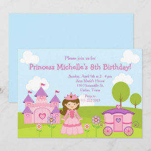 Braunhaarige Prinzessin und Schloss und Geburtstag Einladung