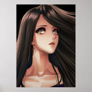 Braunhaariges Anime-Mädchen mit braunen Augen   Poster