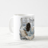 Braunhaariges Mädchen Fenster Weihnachten Kaffeetasse (Vorderseite Links)