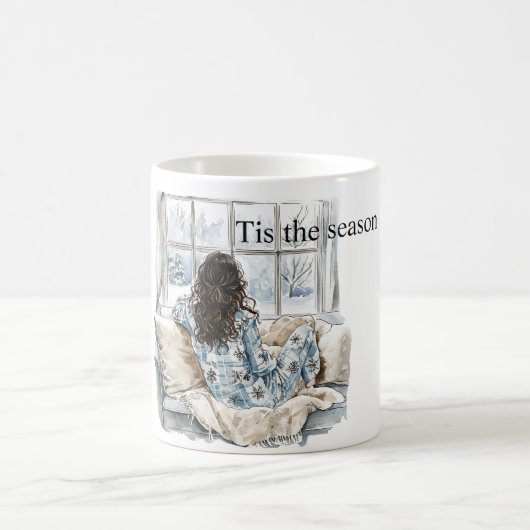 Braunhaariges Mädchen Fenster Weihnachten Kaffeetasse (Mittel)