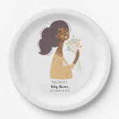 Braunhäute Boho Frau mit Herzbukett Pappteller (Vorderseite)