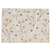 Braunherzen Rosa Florales Brautdusche Große Geschenktüte (Rückseite)