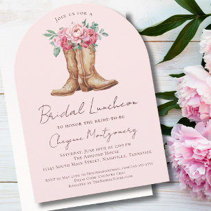Braunhochzeits-Lunch Pink Floral Cowgirl Eleganter Einladung