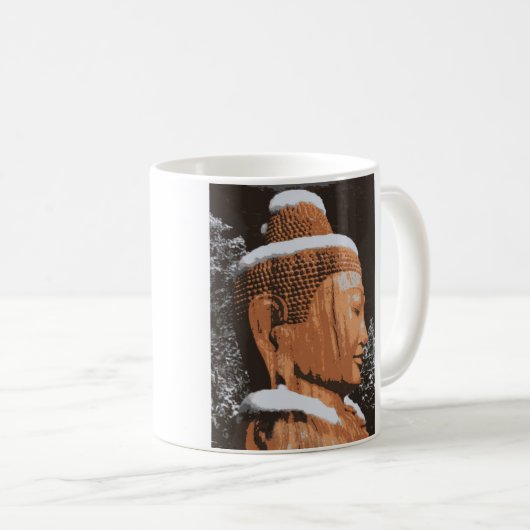 Braunholz-Buddha mit Schnee Kaffeetasse (VorderseiteRechts)
