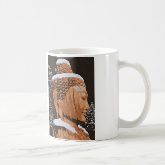 Braunholz-Buddha mit Schnee Kaffeetasse (Rechts)