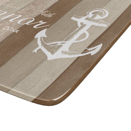 Braunholz Nautical Stripes & Anchor Cutting Board Schneidebrett (Ecke)