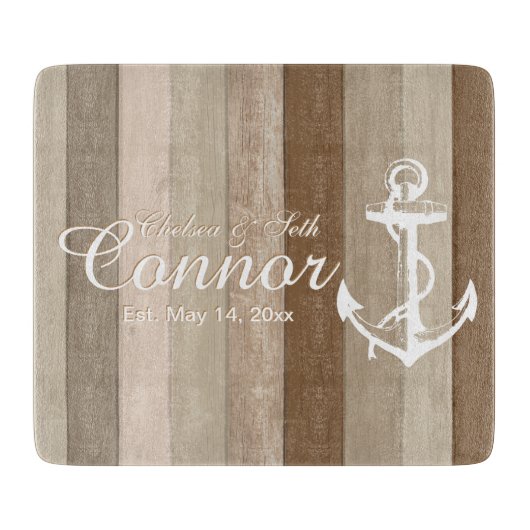 Braunholz Nautical Stripes & Anchor Cutting Board Schneidebrett (Vorderseite)