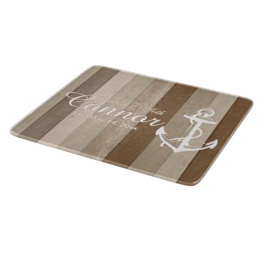 Braunholz Nautical Stripes & Anchor Cutting Board Schneidebrett (Ecke)