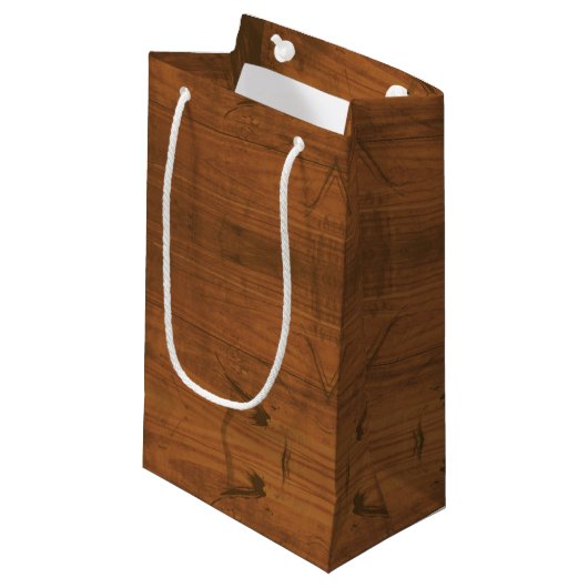 Braunholz Rustikales Muster Kleine Geschenktüte (Vorderseite Schrägansicht)