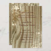 Braunholz Shabby Lace Gold Tint Hochzeit Einladung (Vorne/Hinten)