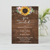 Braunholz, Typografie, Sonnenblumen und Lichtereih Einladung (Stehend Vorderseite)